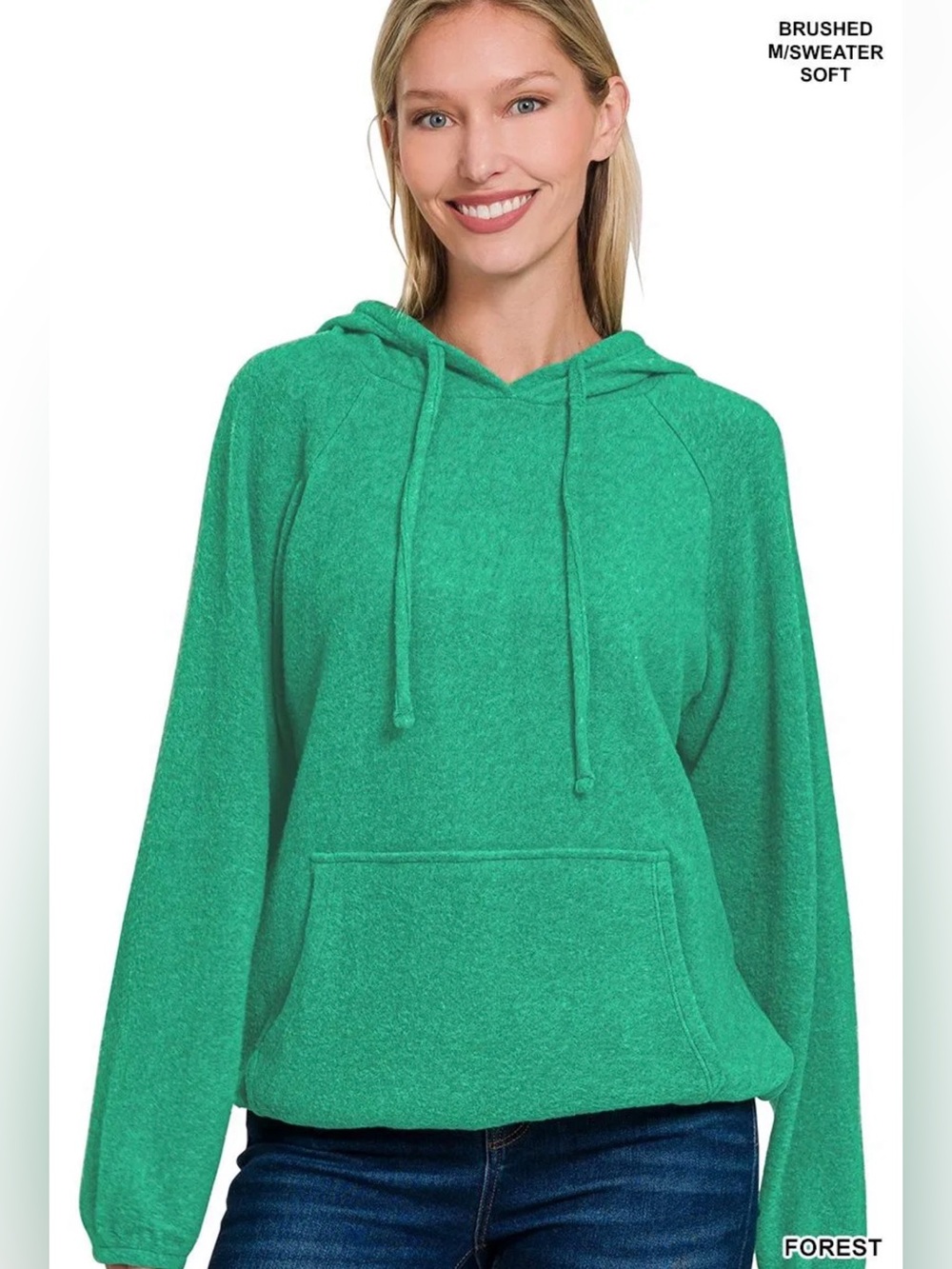 Z-C4 Zenana Cozy Brushed Melange Forest Green Hoodie